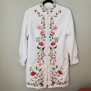 Women's Victor Costa Floral Embroidered White Red Pink Green Occasion Coat Fancy
